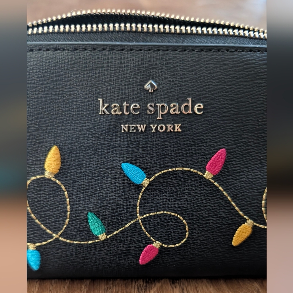 Kate Spade Black Clutch with Colorful Holiday Embroidery